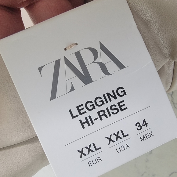 Zara faux leather leggings high rise cuff zipper cream size XXL - Picture 7 of 8
